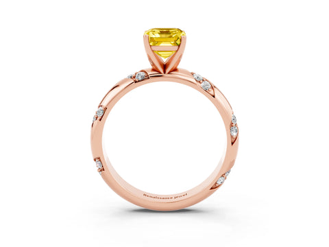 Rose gold Emerald Cut Solitaire Diamond Engagement Ring with Twisted Pave Band and Four-Prong Setting_3