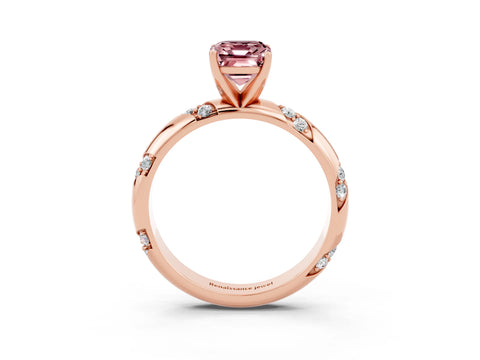 Rose gold Emerald Cut Solitaire Diamond Engagement Ring with Twisted Pave Band and Four-Prong Setting_3