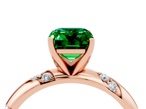 Rose gold Emerald Cut Solitaire Diamond Engagement Ring with Twisted Pave Band and Four-Prong Setting_4