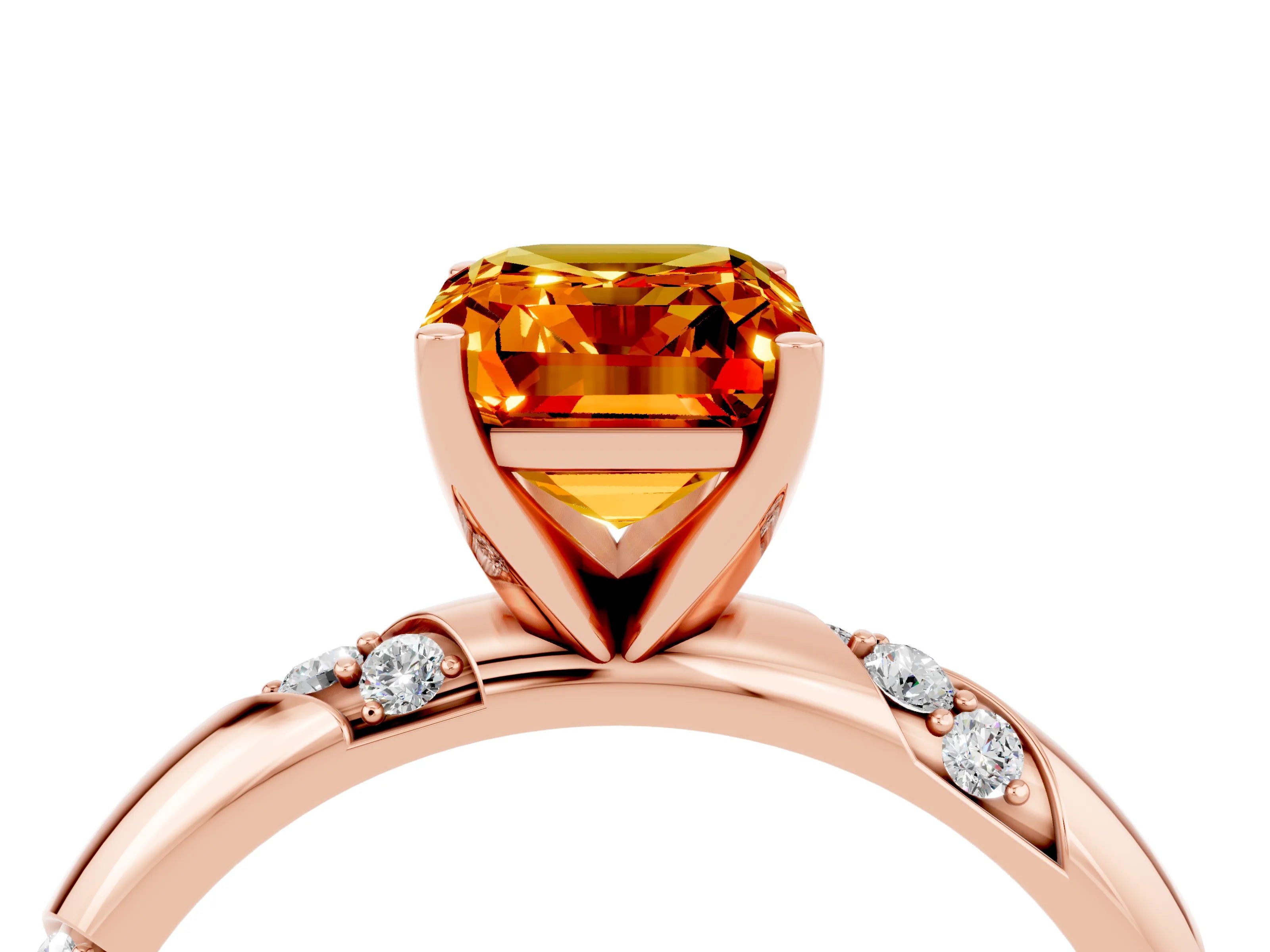Rose gold Emerald Cut Solitaire Diamond Engagement Ring with Twisted Pave Band and Four-Prong Setting_4