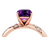 Rose gold Emerald Cut Solitaire Diamond Engagement Ring with Twisted Pave Band and Four-Prong Setting_4