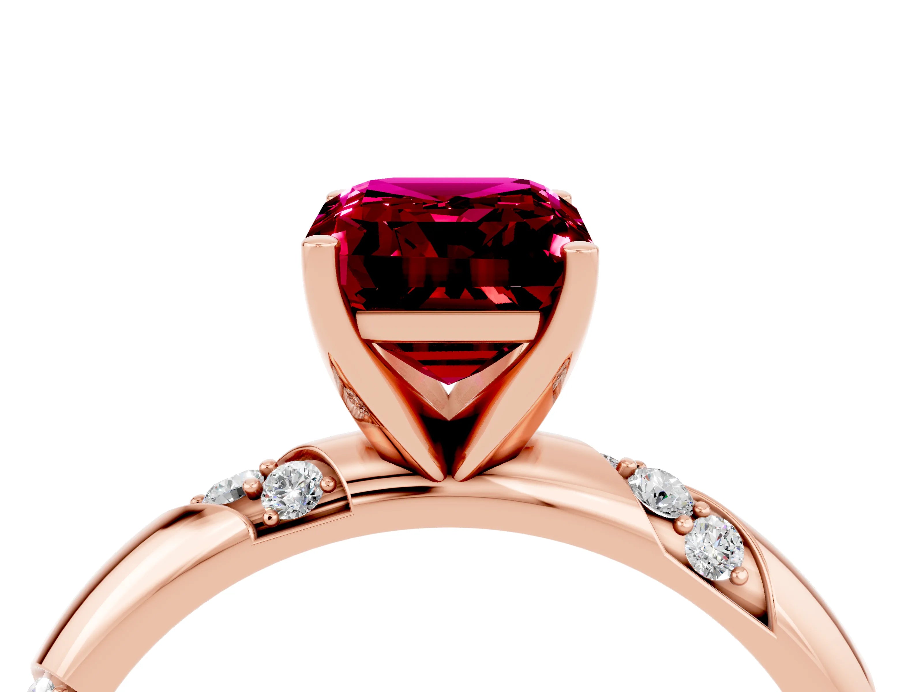Rose gold Emerald Cut Solitaire Diamond Engagement Ring with Twisted Pave Band and Four-Prong Setting_4