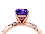 Rose gold Emerald Cut Solitaire Diamond Engagement Ring with Twisted Pave Band and Four-Prong Setting_4