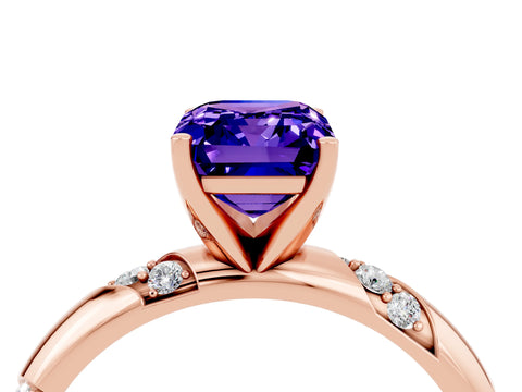 Rose gold Emerald Cut Solitaire Diamond Engagement Ring with Twisted Pave Band and Four-Prong Setting_4
