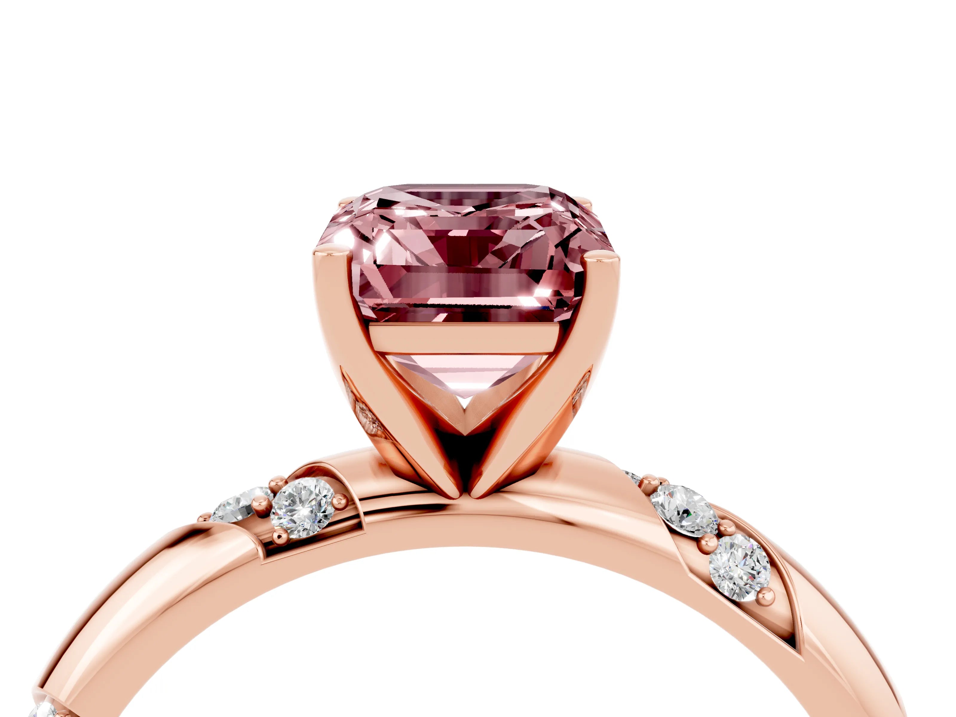 Rose gold Emerald Cut Solitaire Diamond Engagement Ring with Twisted Pave Band and Four-Prong Setting_4