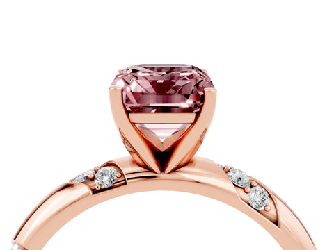 Rose gold Emerald Cut Solitaire Diamond Engagement Ring with Twisted Pave Band and Four-Prong Setting_4