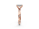 Rose gold Emerald Cut Solitaire Diamond Engagement Ring with Twisted Pave Band and Four-Prong Setting_5