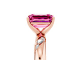 Rose gold Emerald Cut Solitaire Diamond Engagement Ring with Twisted Pave Band and Four-Prong Setting_5