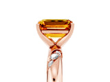 Rose gold Emerald Cut Solitaire Diamond Engagement Ring with Twisted Pave Band and Four-Prong Setting_5