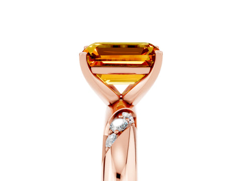 Rose gold Emerald Cut Solitaire Diamond Engagement Ring with Twisted Pave Band and Four-Prong Setting_5