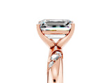 Rose gold Emerald Cut Solitaire Diamond Engagement Ring with Twisted Pave Band and Four-Prong Setting_5