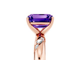 Rose gold Emerald Cut Solitaire Diamond Engagement Ring with Twisted Pave Band and Four-Prong Setting_5