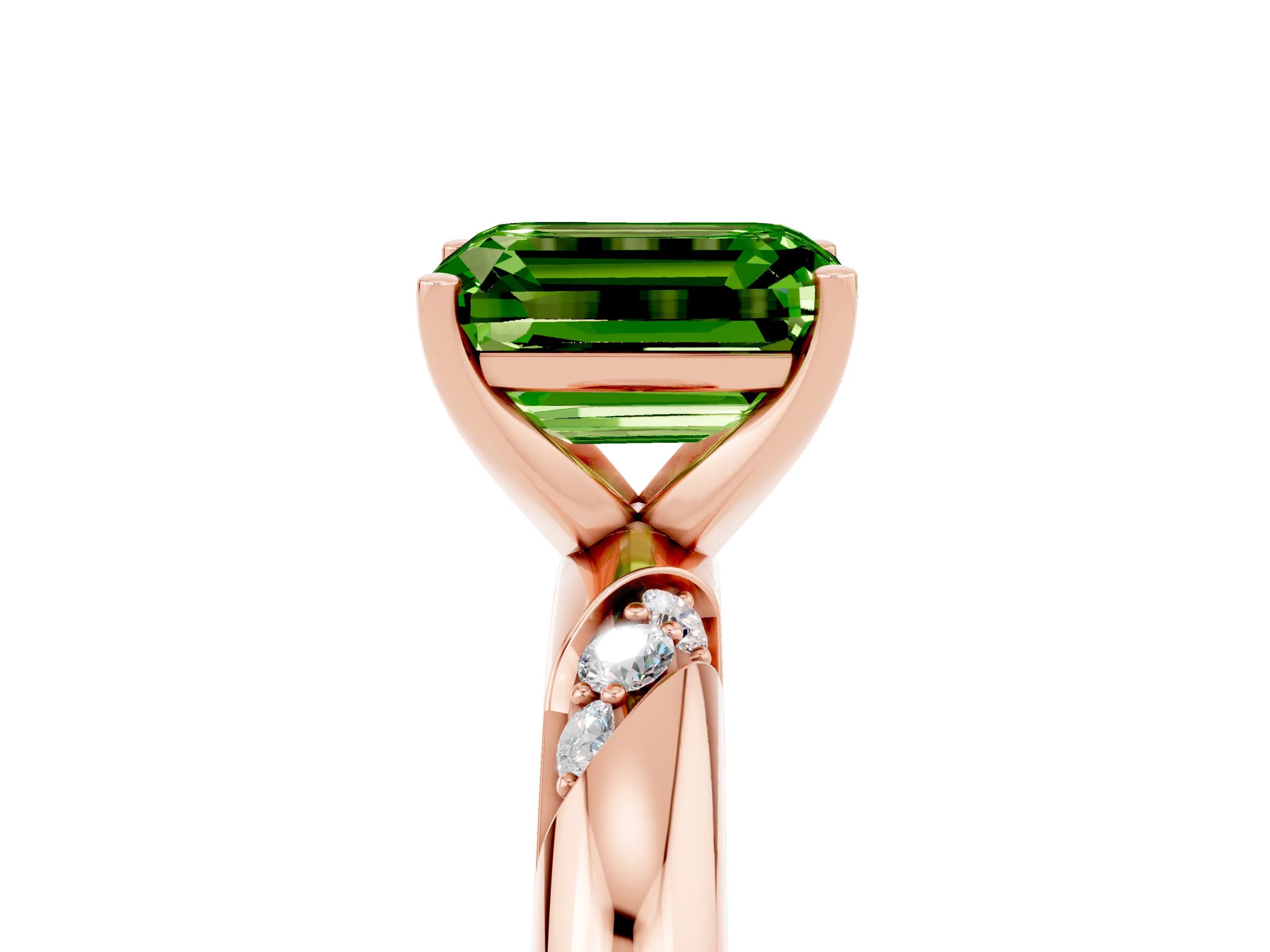 Rose gold Emerald Cut Solitaire Diamond Engagement Ring with Twisted Pave Band and Four-Prong Setting_5