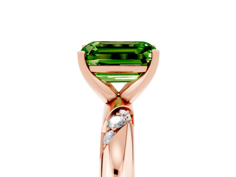Rose gold Emerald Cut Solitaire Diamond Engagement Ring with Twisted Pave Band and Four-Prong Setting_5