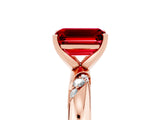 Rose gold Emerald Cut Solitaire Diamond Engagement Ring with Twisted Pave Band and Four-Prong Setting_5