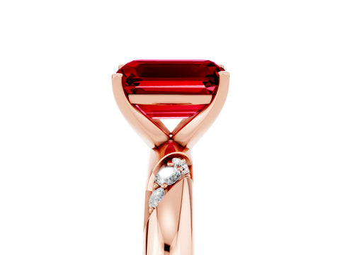Rose gold Emerald Cut Solitaire Diamond Engagement Ring with Twisted Pave Band and Four-Prong Setting_5