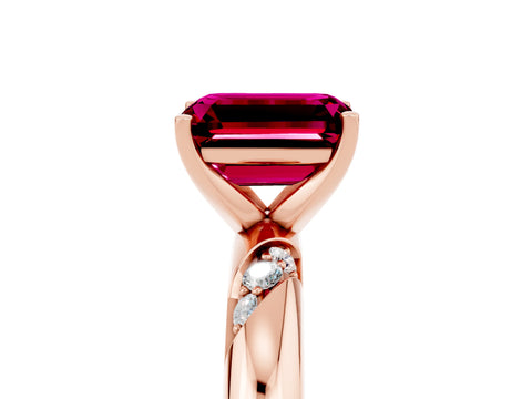 Rose gold Emerald Cut Solitaire Diamond Engagement Ring with Twisted Pave Band and Four-Prong Setting_5