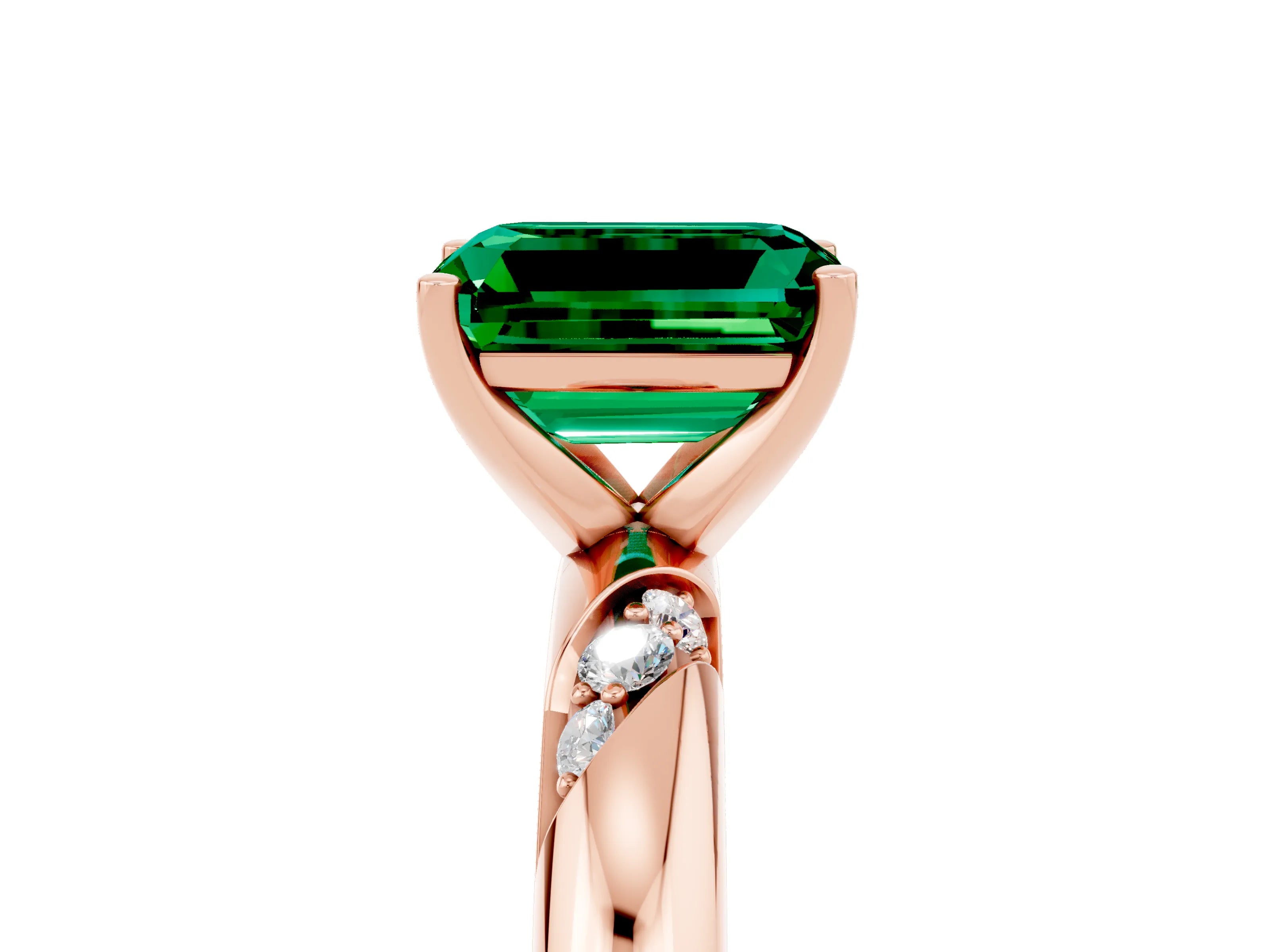 Rose gold Emerald Cut Solitaire Diamond Engagement Ring with Twisted Pave Band and Four-Prong Setting_5