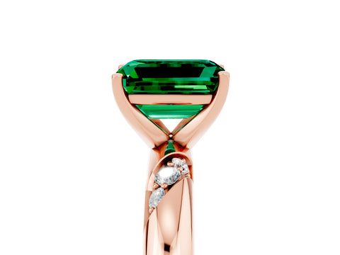 Rose gold Emerald Cut Solitaire Diamond Engagement Ring with Twisted Pave Band and Four-Prong Setting_5