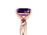 Rose gold Emerald Cut Solitaire Diamond Engagement Ring with Twisted Pave Band and Four-Prong Setting_5