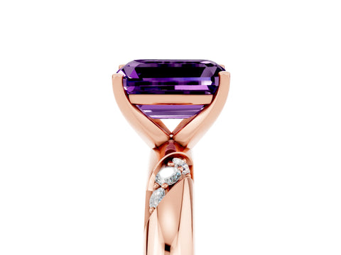 Rose gold Emerald Cut Solitaire Diamond Engagement Ring with Twisted Pave Band and Four-Prong Setting_5