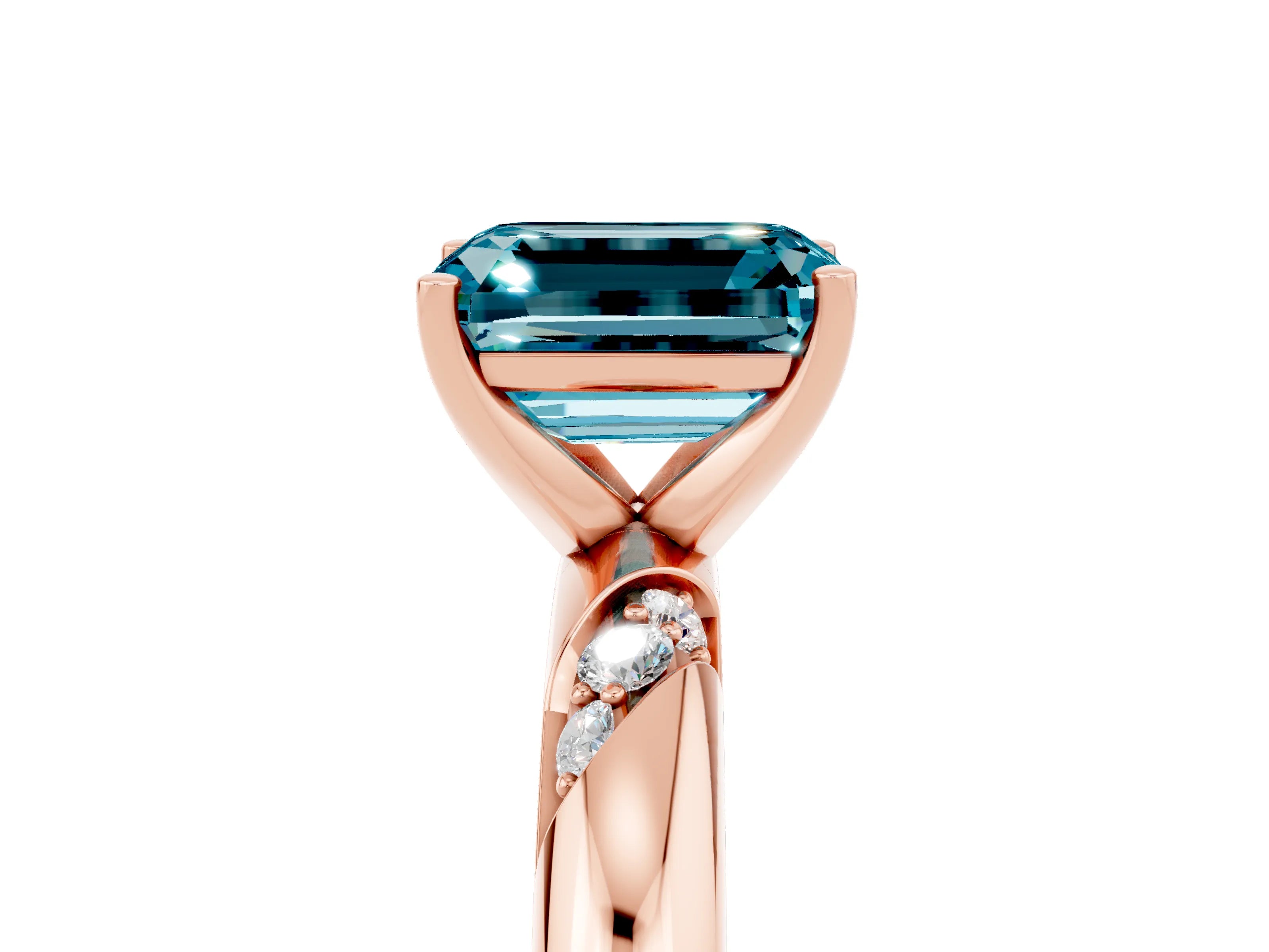 Rose gold Emerald Cut Solitaire Diamond Engagement Ring with Twisted Pave Band and Four-Prong Setting_5