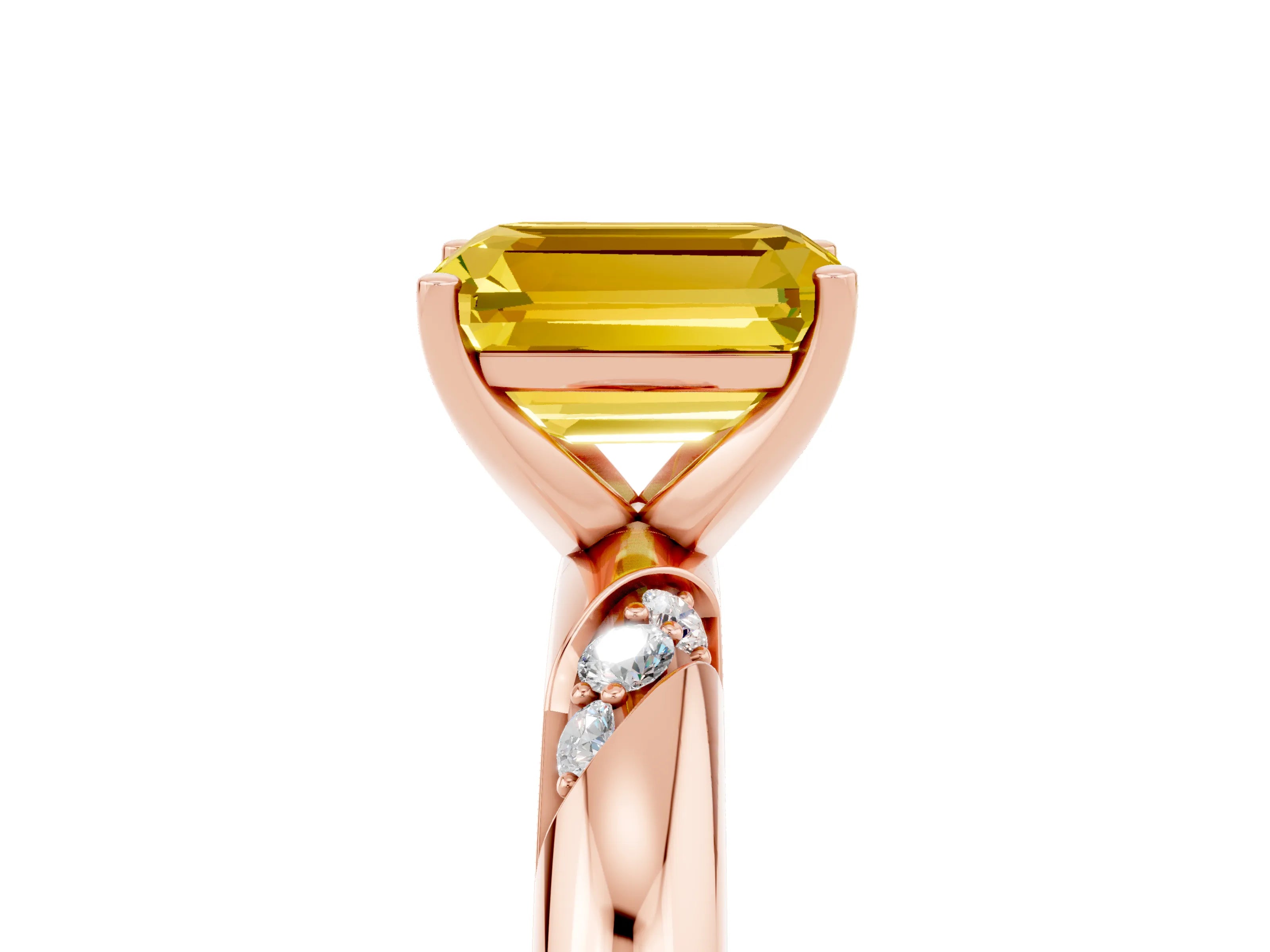 Rose gold Emerald Cut Solitaire Diamond Engagement Ring with Twisted Pave Band and Four-Prong Setting_5