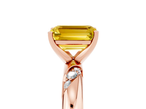 Rose gold Emerald Cut Solitaire Diamond Engagement Ring with Twisted Pave Band and Four-Prong Setting_5