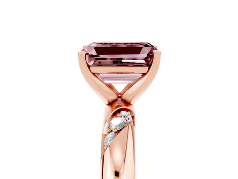 Rose gold Emerald Cut Solitaire Diamond Engagement Ring with Twisted Pave Band and Four-Prong Setting_5