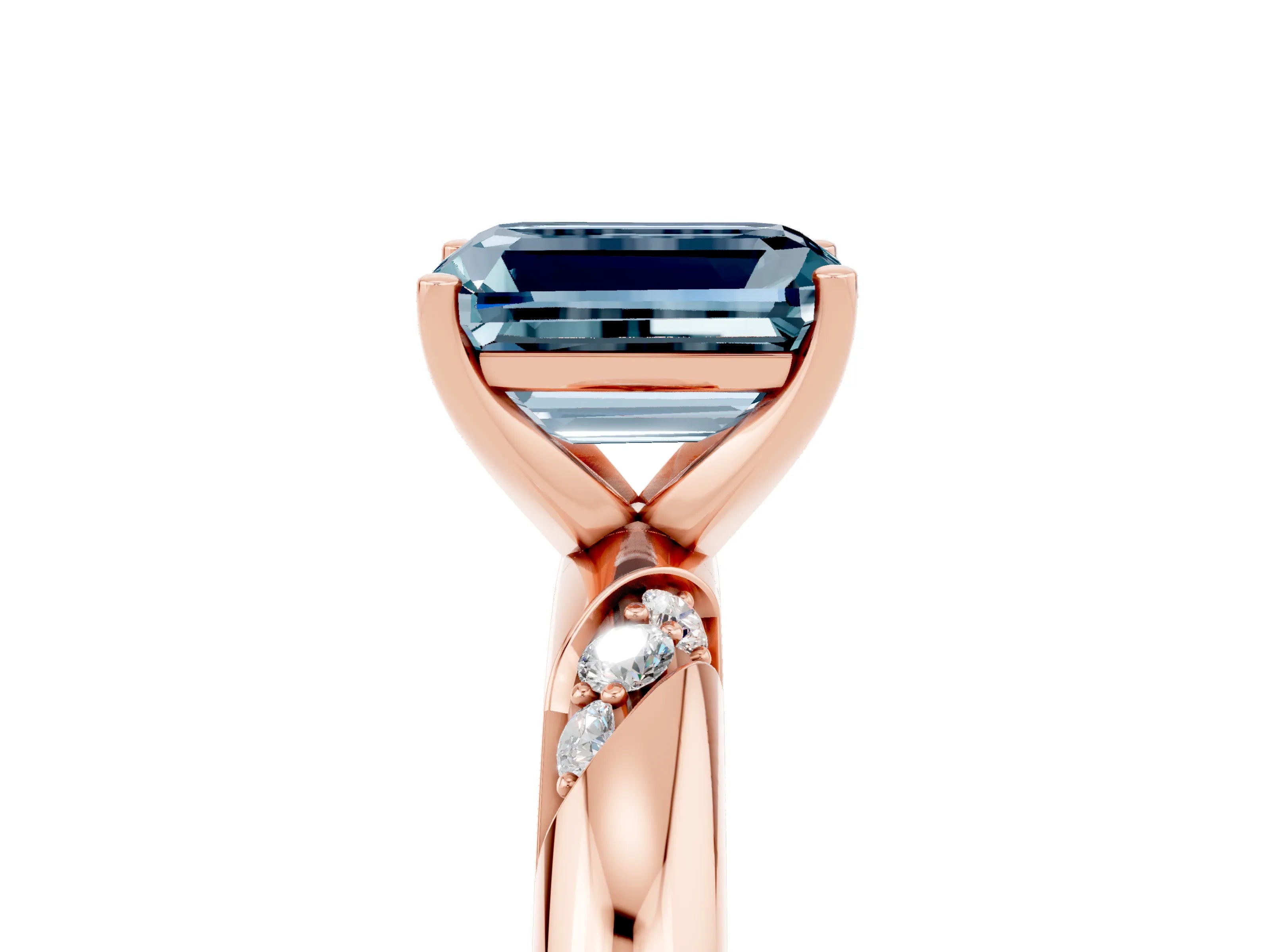 Rose gold Emerald Cut Solitaire Diamond Engagement Ring with Twisted Pave Band and Four-Prong Setting_5