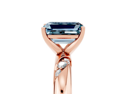 Rose gold Emerald Cut Solitaire Diamond Engagement Ring with Twisted Pave Band and Four-Prong Setting_5