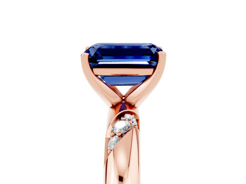 Rose gold Emerald Cut Solitaire Diamond Engagement Ring with Twisted Pave Band and Four-Prong Setting_5