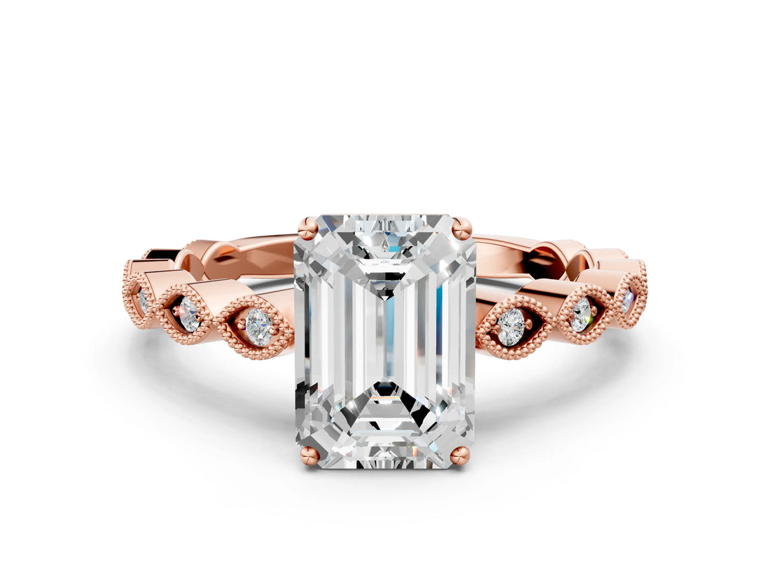 Rose gold Emerald Cut Solitaire Diamond Ring with Infinity Twist Band and Four-Prong Setting_13