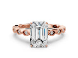 Rose gold Emerald Cut Solitaire Diamond Ring with Infinity Twist Band and Four-Prong Setting_13