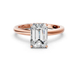 Rose gold Emerald Cut Solitaire Diamond Ring with Prong Setting and Plain Band_3