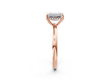 Rose gold Emerald Cut Solitaire Diamond Ring with Prong Setting and Plain Band_5