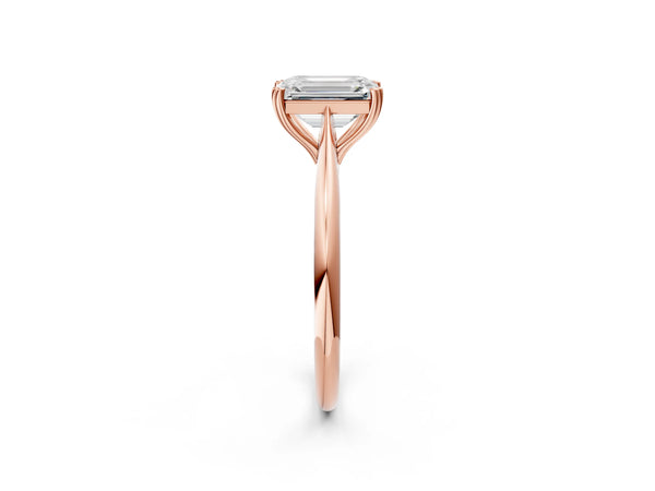 Rose gold Emerald Cut Solitaire Diamond Ring with Six-Prong Setting and Classic Band