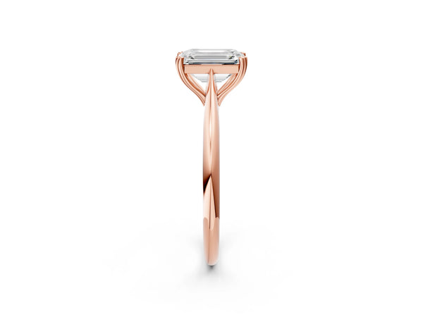 Rose gold Emerald Cut Solitaire Diamond Ring with Six-Prong Setting and Classic Band