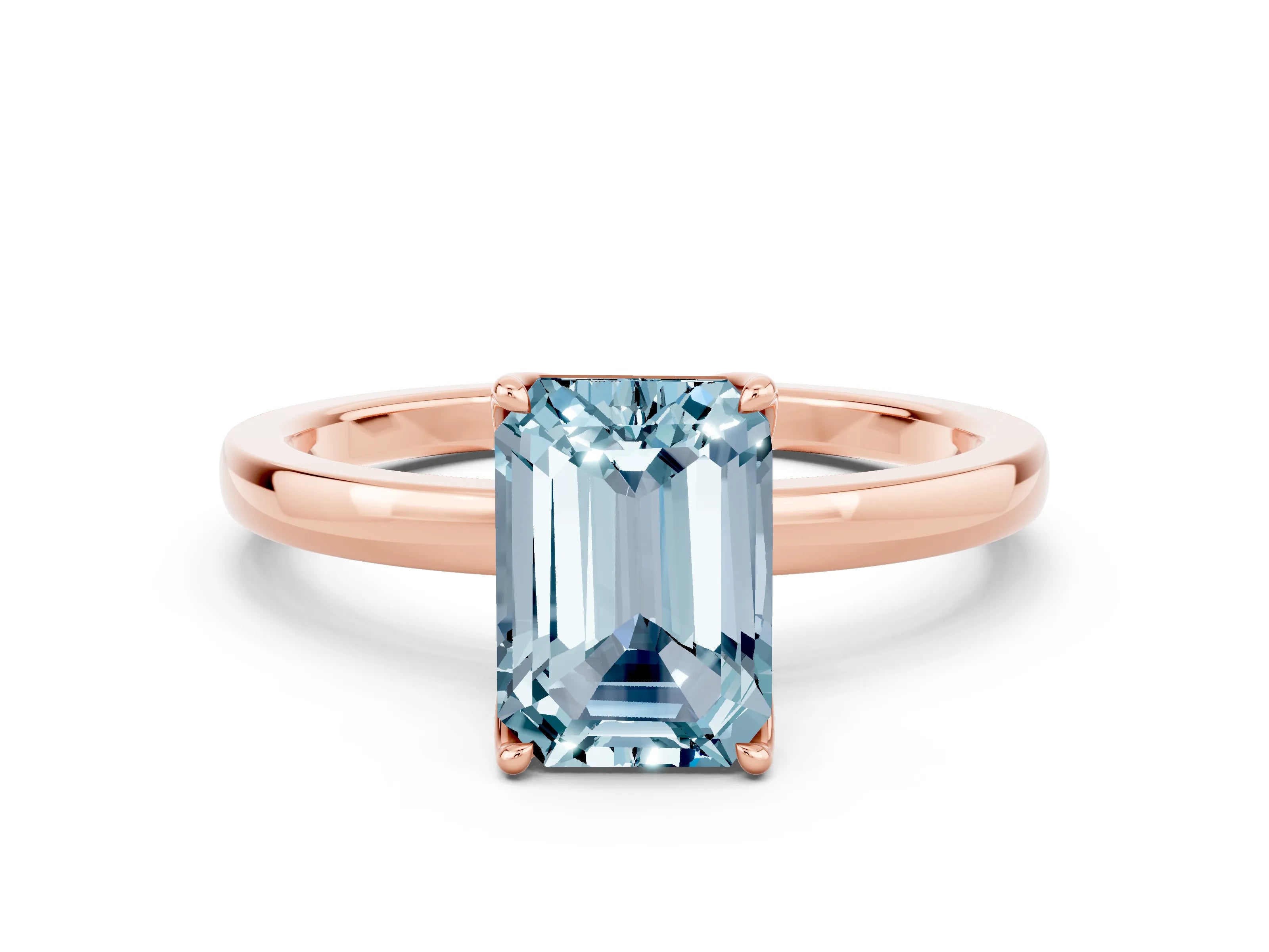 Rose gold Emerald Cut Solitaire Diamond Ring with Thin Band and Four-Prong Setting