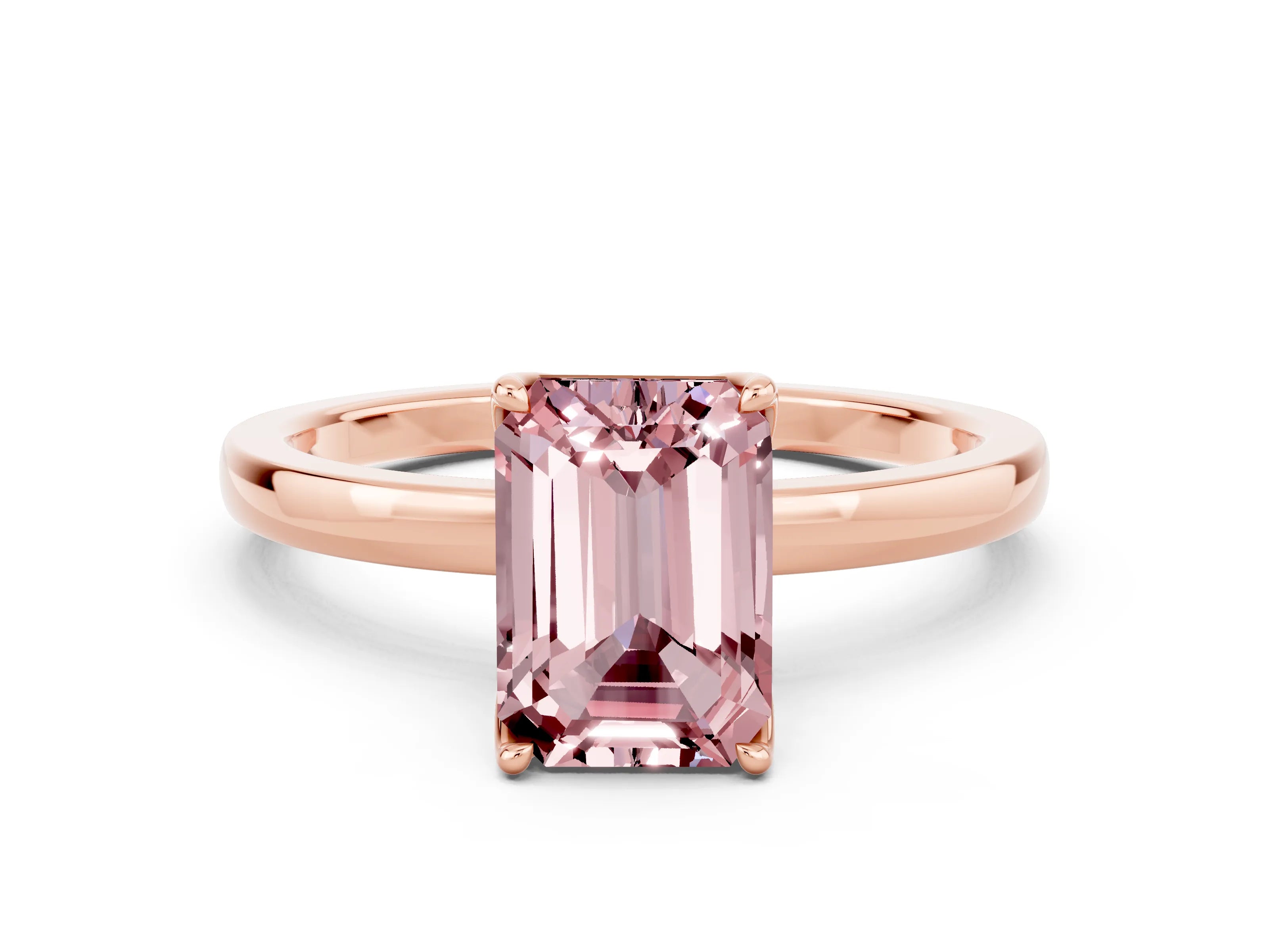 Rose gold Emerald Cut Solitaire Diamond Ring with Thin Band and Four-Prong Setting