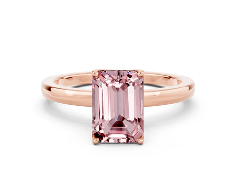 Rose gold Emerald Cut Solitaire Diamond Ring with Thin Band and Four-Prong Setting