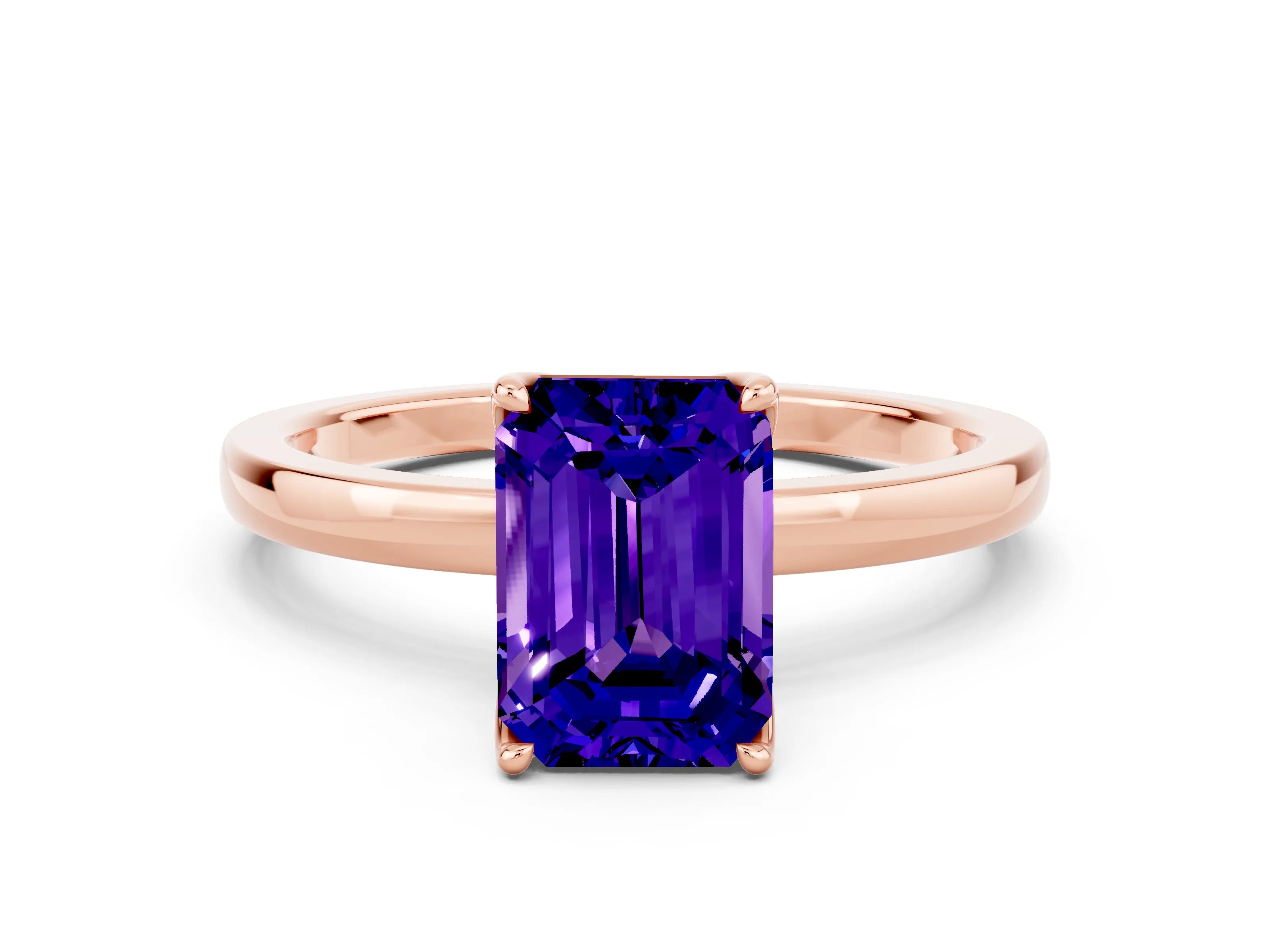 Rose gold Emerald Cut Solitaire Diamond Ring with Thin Band and Four-Prong Setting