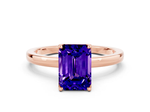Rose gold Emerald Cut Solitaire Diamond Ring with Thin Band and Four-Prong Setting