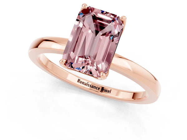 Rose gold Emerald Cut Solitaire Diamond Ring with Thin Band and Four-Prong Setting