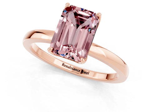 Rose gold Emerald Cut Solitaire Diamond Ring with Thin Band and Four-Prong Setting_1