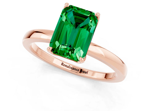 Rose gold Emerald Cut Solitaire Diamond Ring with Thin Band and Four-Prong Setting_1