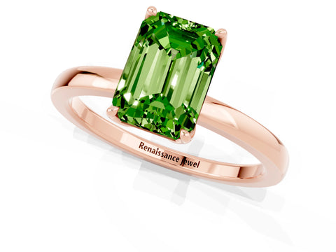 Rose gold Emerald Cut Solitaire Diamond Ring with Thin Band and Four-Prong Setting_1