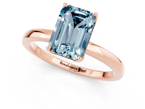 Rose gold Emerald Cut Solitaire Diamond Ring with Thin Band and Four-Prong Setting_1