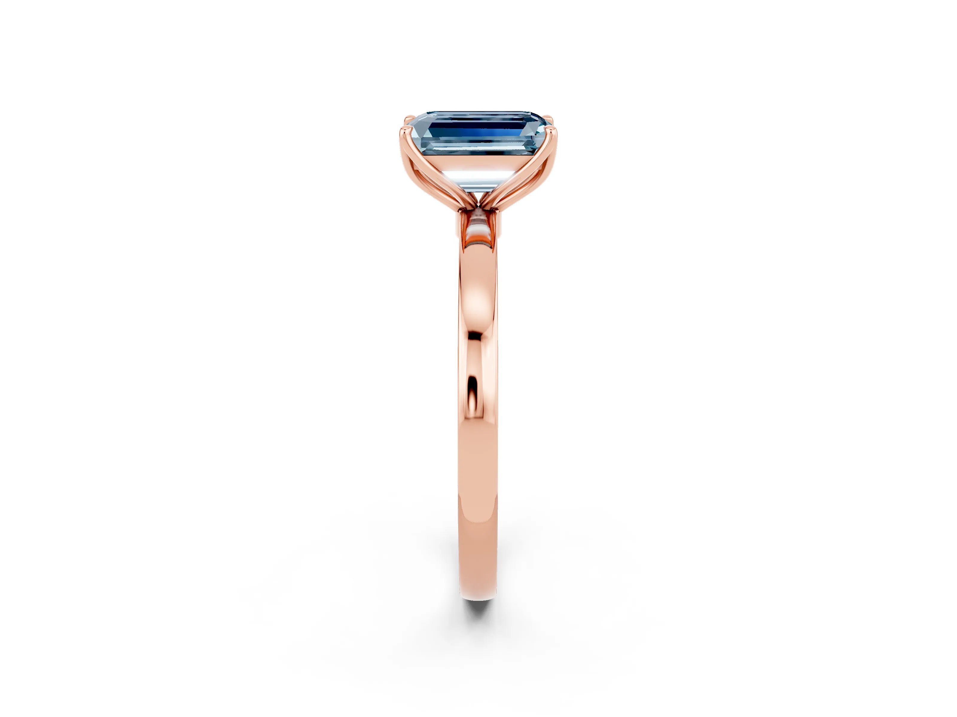 Rose gold Emerald Cut Solitaire Diamond Ring with Thin Band and Four-Prong Setting_2