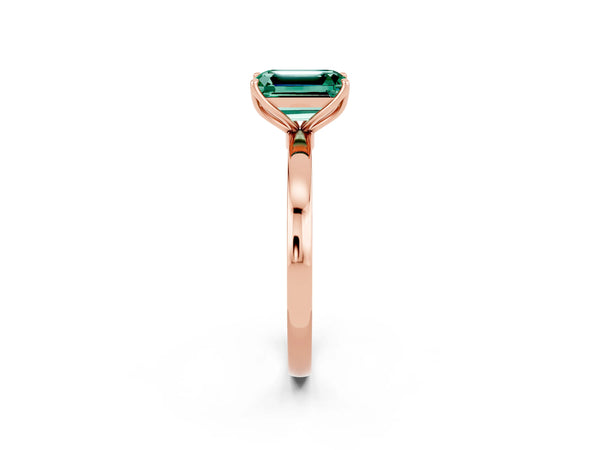 Rose gold Emerald Cut Solitaire Diamond Ring with Thin Band and Four-Prong Setting
